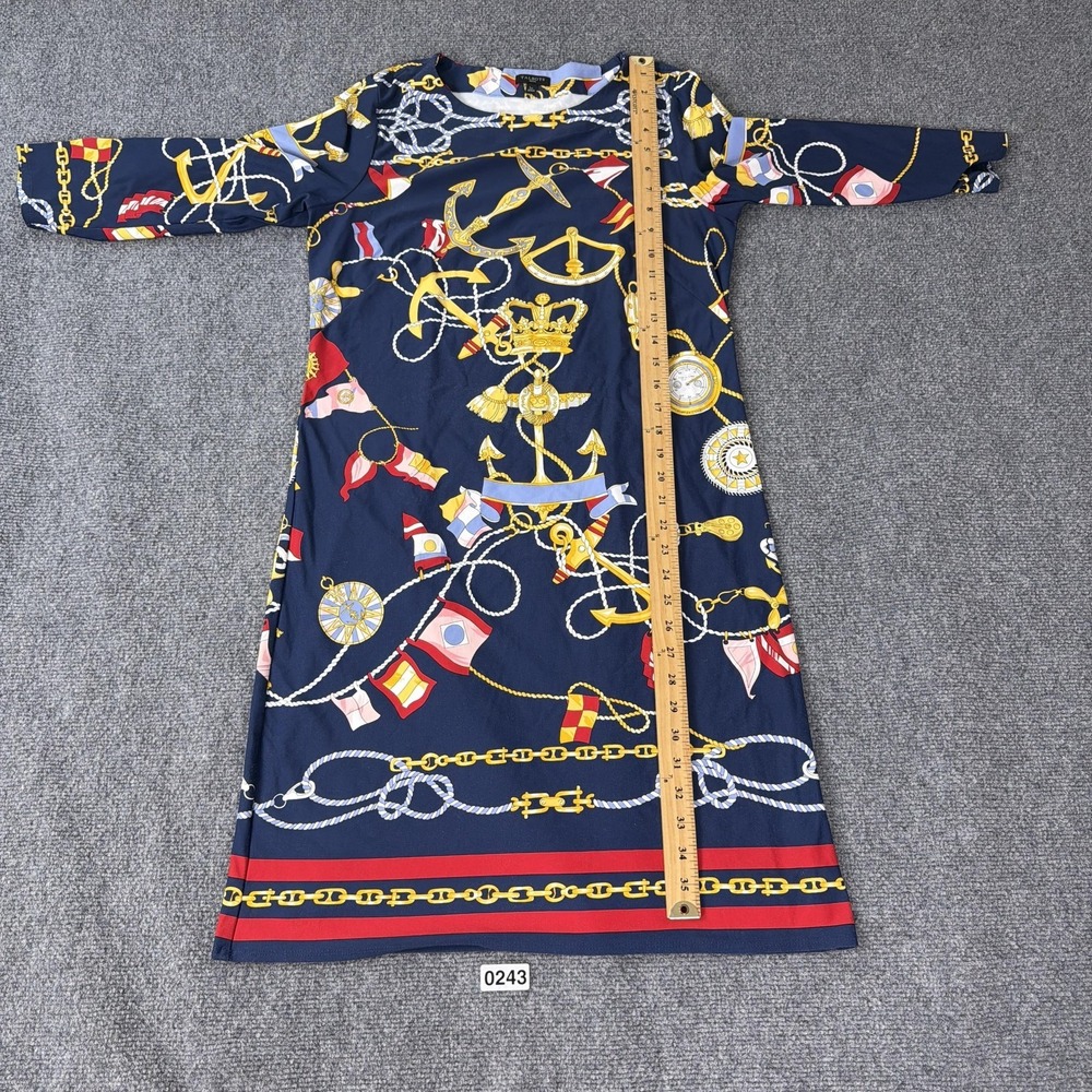 Talbots Dress Womens LP Navy Nautical Print Shift 3/4 Sleeve Stretch Petite - Picture 5 of 10